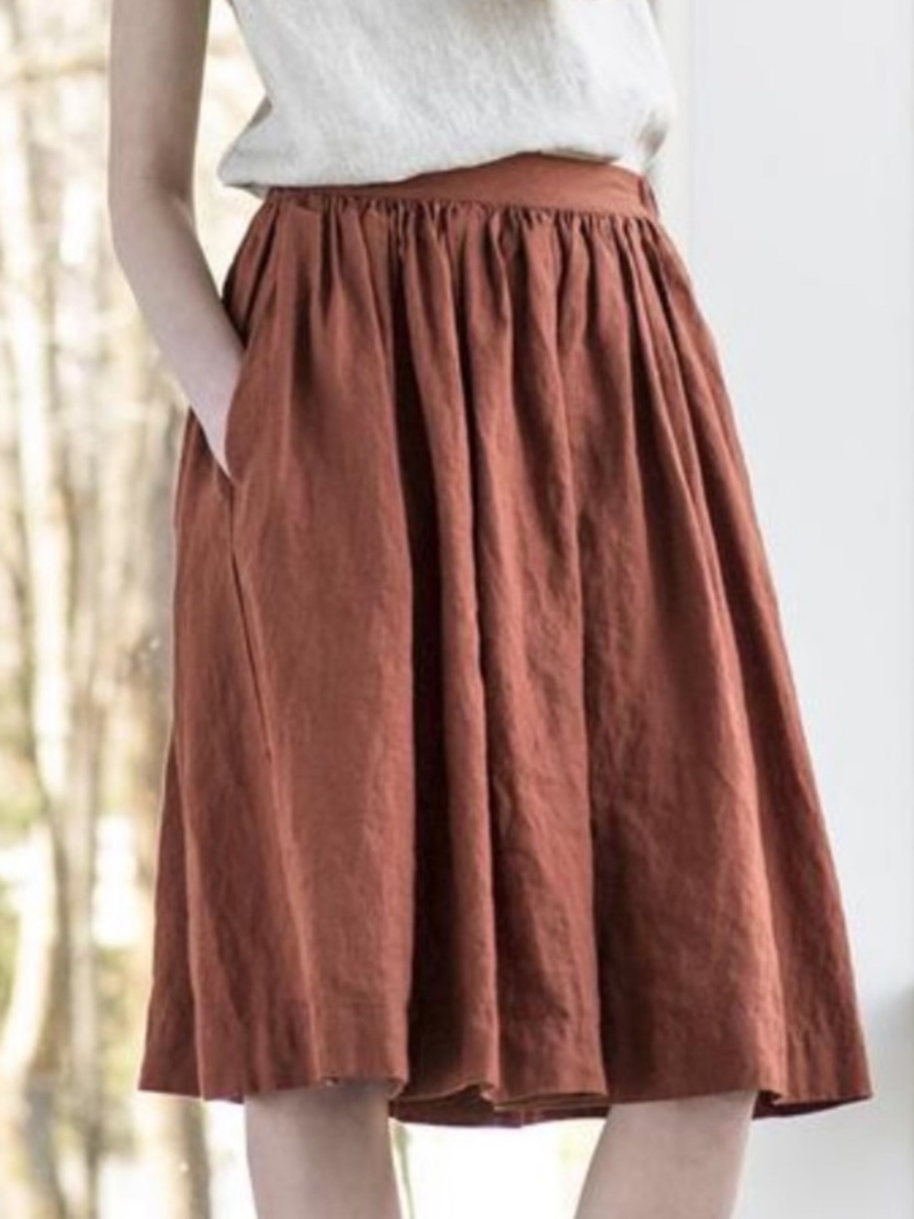 notPERFECTLINEN 1950s City Linen Midi Skirt Pockets S/M